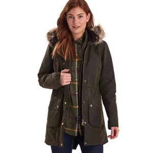 Barbour Olive Green Puffer Jacket with Fur Hood